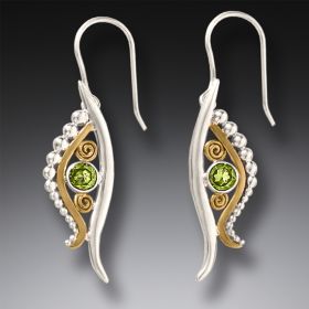 Handmade Silver Egyptian Eye Earrings with Peridot and 14kt Gold Fill -<b>Eye of Horus</b>