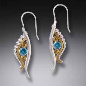 Handmade Silver Egyptian Eye Earrings with Blue Topaz and 14kt Gold Fill - <b>Eye of Horus</b>