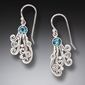 Handmade Unique Silver Jewelry Silver Blue Topaz Earrings - <b>Spray</b>