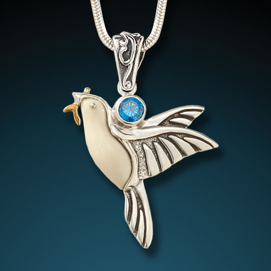 Recycled Silver Dove Pendant with Aquamarine - ... - Folksy