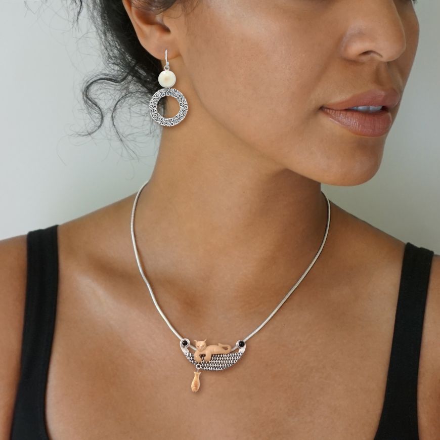 Fossilized Walrus Ivory Cat Pendant 