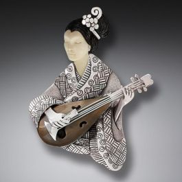 Mammoth Ivory Geisha Pin or Geisha Necklace Pendant, Handmade