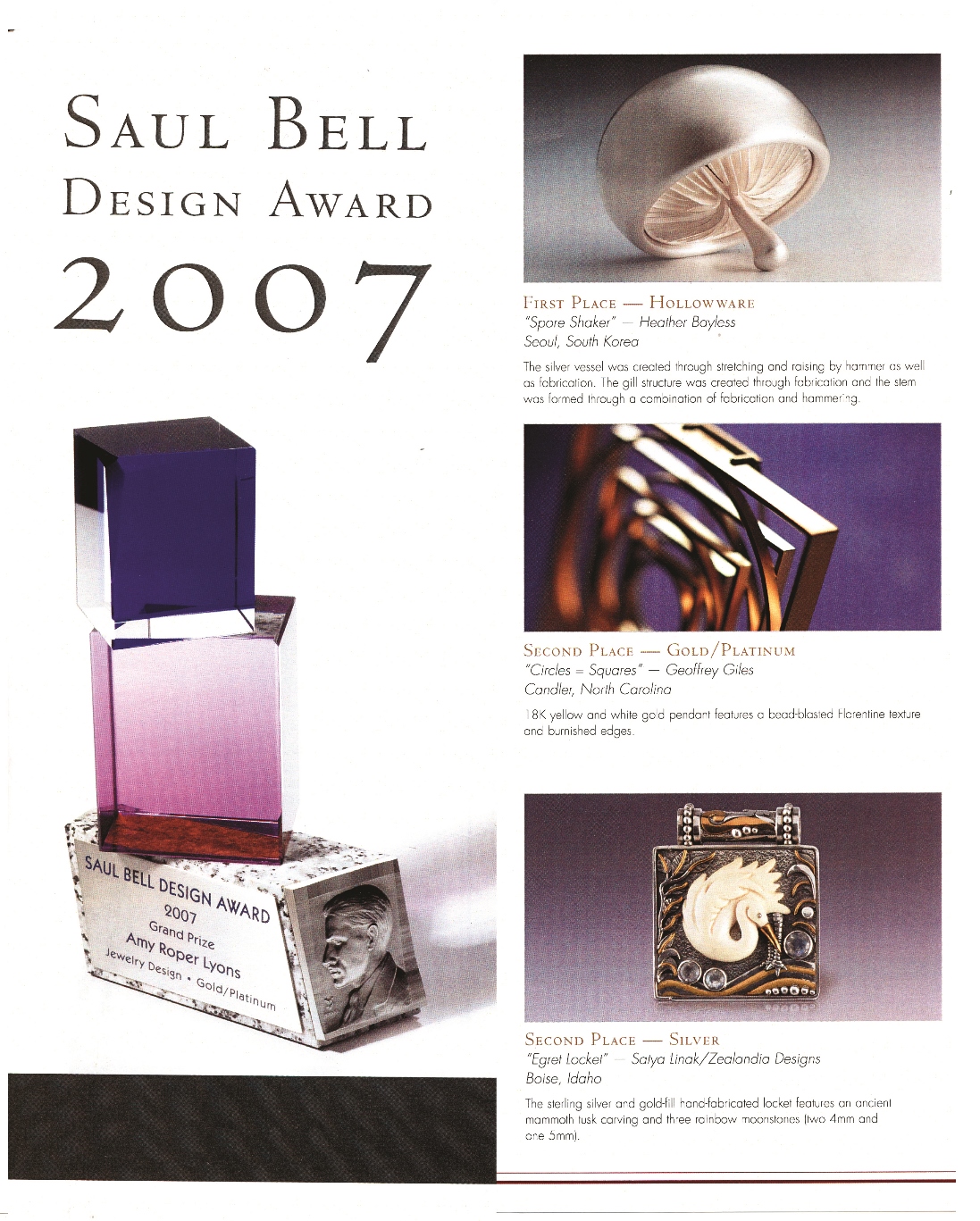 Zealandia jewelry Saul Bell Awards