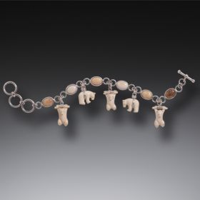 Fossilized Walrus Tusk and Mammoth Ivory Polar Bear Bracelet, Handmade Silver - Bears