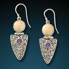 Fossilized mammoth ivory and amethyst arrowhead earrings - Amethyst Arrowhead Earrings