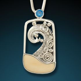 Fossilized Mammoth wave pendant - Cresting Wave