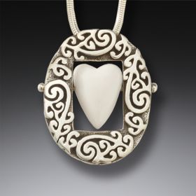 Silver and ancient mammoth ivory heart pendant - Open Your Heart