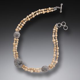 Mammoth Ivory Bead Necklace, Handmade Silver - String Theory III