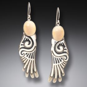 Mammoth Ivory Jewelry Silver Wings Earrings, Handmade - Wings