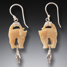 Ancient Ivory and Silver Cat Earrings - Cat's Meow