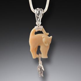 Ancient Mammoth Ivory and Silver Cat Pendant - Cat's Meow