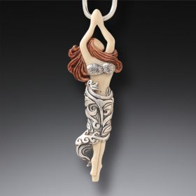Fossilized Mammoth Ivory, Silver Pendant - Dancer