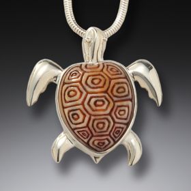 Fossilized mammoth ivory turtle pendant - Sea Turtle