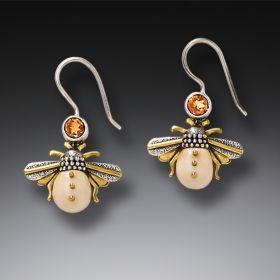 Fossilized Mammoth Ivory and Silver Earrings - Honeybees