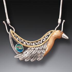 Mammoth Tusk Ivory Paua Necklace, 14kt Gold Fill, Handmade Silver (includes chain) - Firebird Necklace