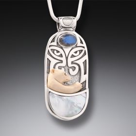 Ancient Mammoth Polar Bear Pendant with Labradorite and Mother of Pearl