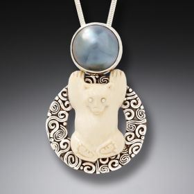 Ancient Ivory Polar Bear Pendant Mabe Pearl Necklace, Handmade Silver - Bear