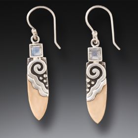 Fossilized Mammoth Ivory Rainbow Moonstone Earrings - Life Force